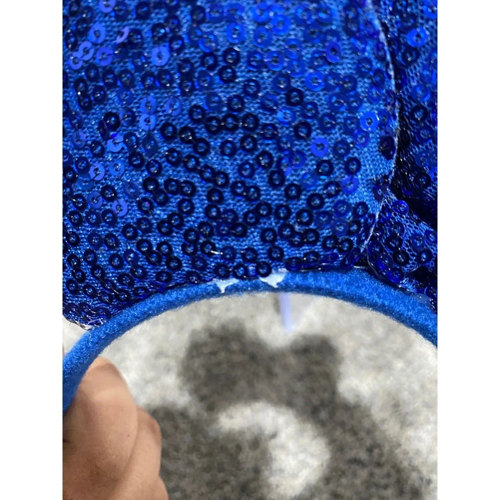 Minnie Mouse Ears Disney Womens Blue Good Tinker Bell Sequin Gem OS